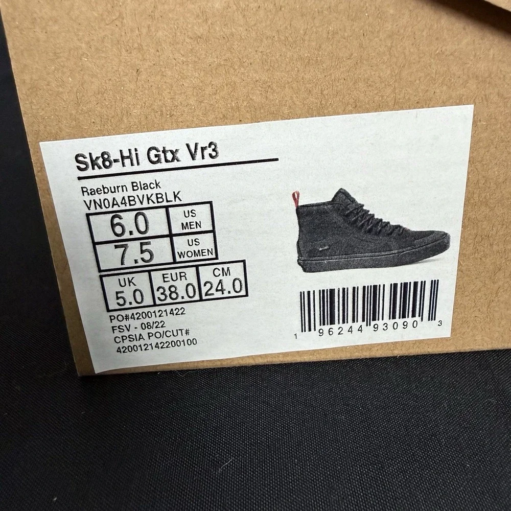 VANS Sk8-Hi GTX VR3 Raeburn Gore-Tex Triple Black High Top Sneaker Red M 6 W 7.5